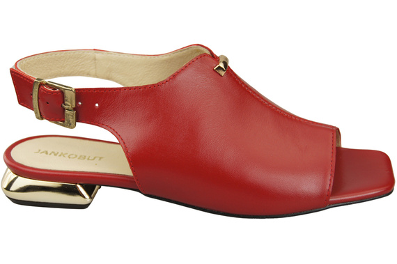 Pohodlná dámská obuv Červené sandály Plochý zlatý podpatek Přírodní kůže 207 ElitaBut