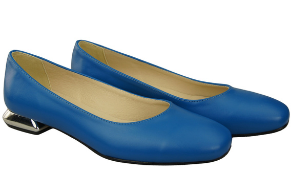 Plochá dámská obuv Modrý ozdobný podpatek Přírodní kůže 209 ElitaBut
