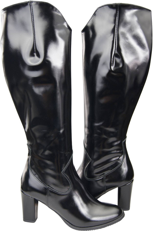 Stylová obuv Dámské černé lesklé boty s podpatkem Přírodní kůže 211 ElitaBut