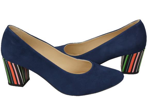 Dámská obuv Navy Blue Suede Leather Decorative Heel 158 With ElitaBut
