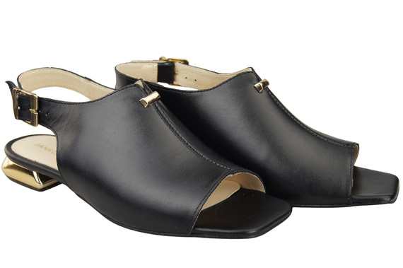 Pohodlná dámská obuv Sandály černé s plochým zlatým podpatkem Přírodní kůže 207 ElitaBut