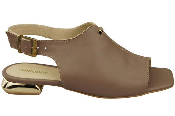 Pohodlné dámské sandály Cappuccino Dark Flat Golden Heel Natural Leather 207 ElitaBut