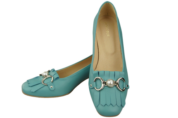 Dámská obuv Střapcem zdobené lodičky Tyrkysová přírodní kůže 195 ElitaBut