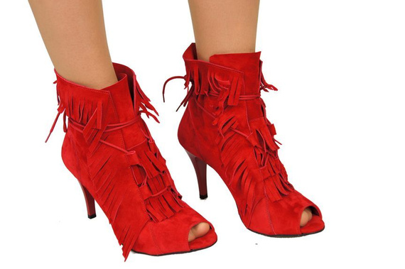 Dámská obuv Dámské lodičky s vysokou špičkou ze semišové kůže Červená 964 ElitaBut