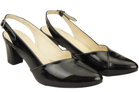 Dámská obuv Černé lesklé sandály na podpatku Přírodní kůže 217 ElitaBut