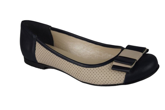 Dámské baleríny Openwork z přírodní kůže Navy-Beige 718 ElitaBut