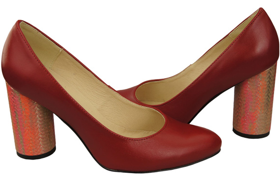 Dámská obuv Dámské lodičky Červená přírodní kůže Ozdobný podpatek 194 ElitaBut