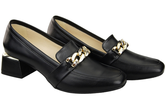 Dámské boty černé s ozdobným řetízkem Mokasíny z přírodní kůže 193 ElitaBut