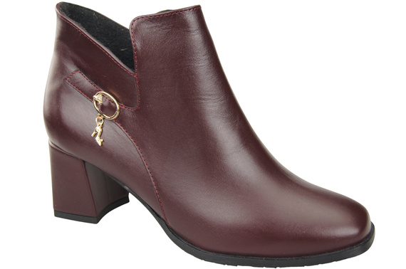 Dámské kotníkové boty ElitaBut 226 Maroon z pravé kůže, zateplené, hranatá špička, široký podpatek (blok)