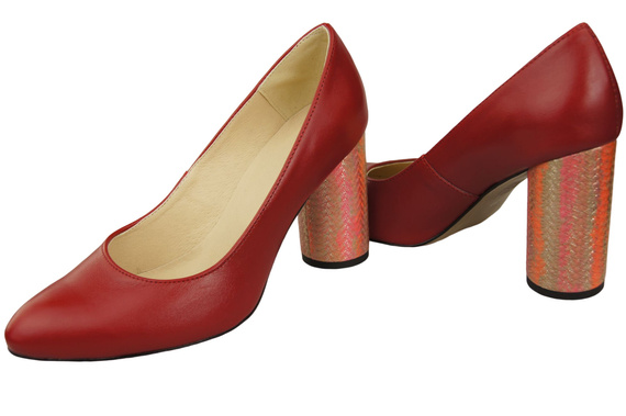 Dámská obuv Dámské lodičky Červená přírodní kůže Ozdobný podpatek 194 ElitaBut