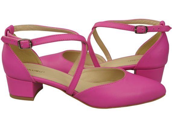 Dámské Sandály Kožené Fuchsie s Pásky na Nízkém Podpatku 223 ElitaBut
