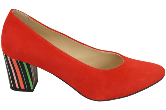 Dámská obuv Červená semišová obuv z přírodní kůže s ozdobným podpatkem 158 s ElitaBut