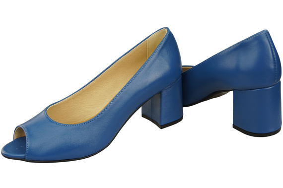 Dámská obuv PEEP TOE Blue Lodičky z přírodní kůže s potaženým podpatkem 192 ElitaBut