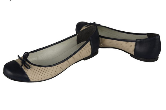 Dámská baletní obuv Openwork z přírodní kůže Navy blue-Beige 661 ElitaBut