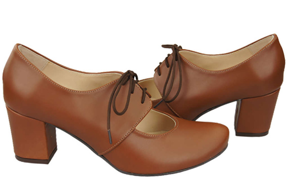 Obuv Dámské polobotky z přírodní kůže Hnědá 161 ElitaBut