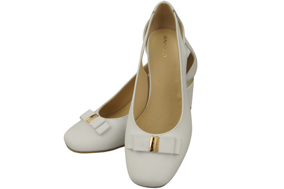 Boty Dámské lodičky bílé z přírodní kůže s ozdobným podpatkem 199 ElitaBut