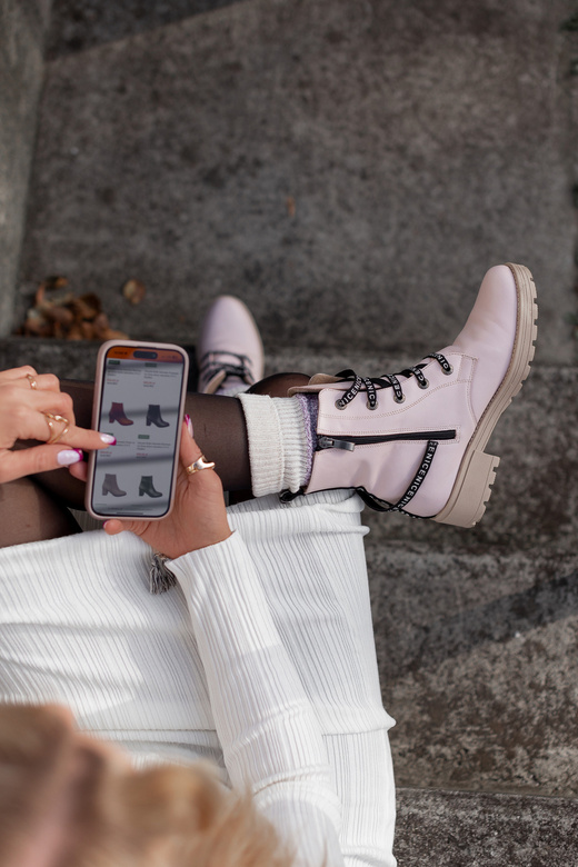 Obuv Boty Boty Powder Pink Dámské s nápisem NICE Přírodní kůže 173 Od ElitaBut