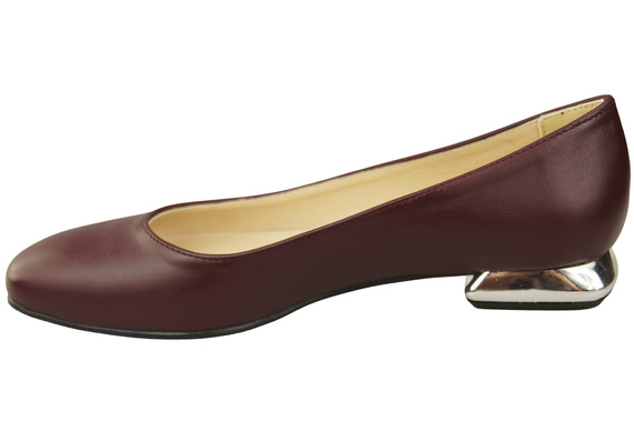 Plochá dámská obuv bordó lodičky zdobený podpatek přírodní kůže 209 ElitaBut