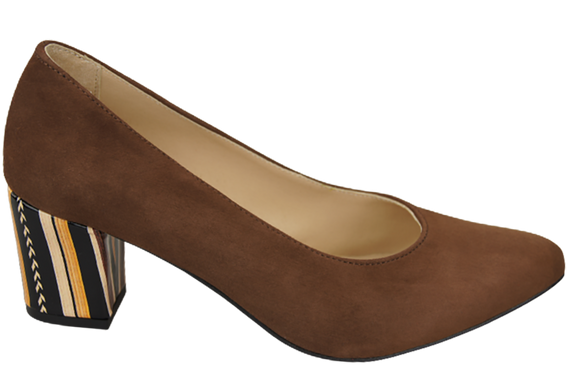 Dámská obuv Hnědá semišová obuv z přírodní kůže s ozdobným podpatkem 158 s ElitaBut