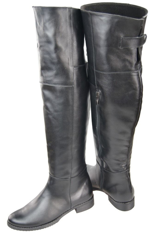 Dámské kozačky Mushroom kozačky nad kolena Natural leather Black 104 ElitaBut