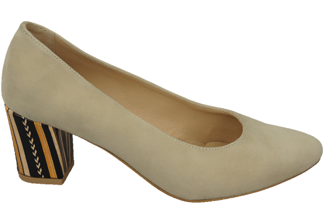 Dámská obuv Beige Natural Suede Leather Decorative Heel 158 With ElitaBut