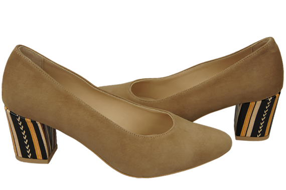 Dámská obuv Olive Natural Leather Suede Decorative Heel 158 With ElitaBut