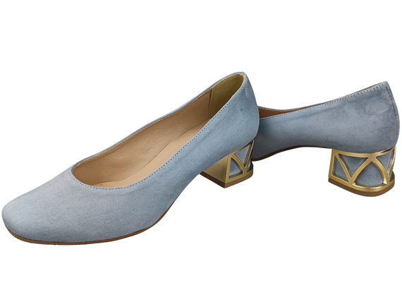 Pohodlné dámské boty Světle modrá lodičky s ozdobným podpatkem Přírodní semišová kůže 219 Od ElitaBut
