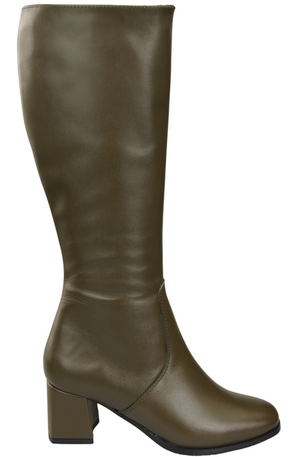 Pohodlné dámské olivové kožené boty na nízkém podpatku 212 ElitaBut