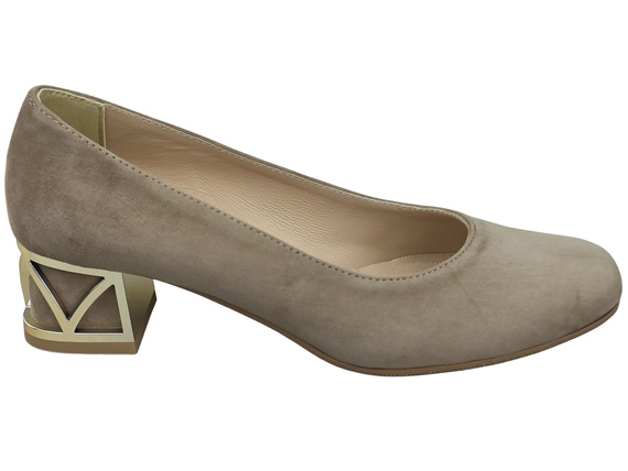 Pohodlné dámské boty Cappuccino tmavé lodičky s ozdobným podpatkem Přírodní semišová kůže 219 Od ElitaBut