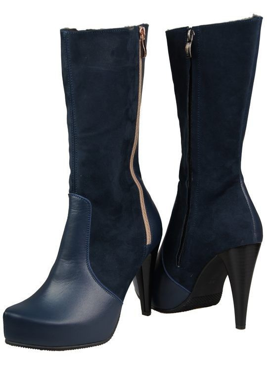 Obuv Dámské kozačky Polobotky z přírodní kůže Námořnická modrá 883 ElitaBut