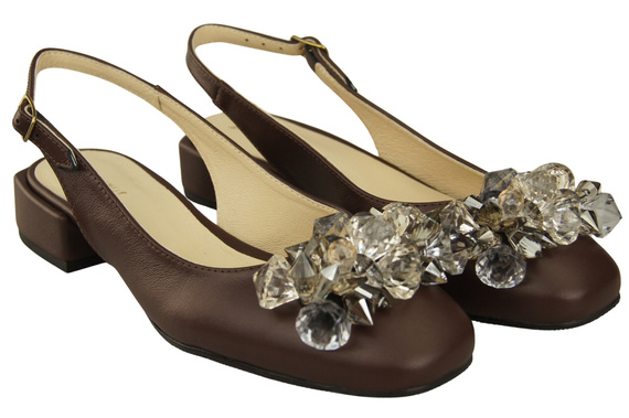 Dámská obuv Čokoládové sandály s krystaly Přírodní kůže 215 ElitaBut