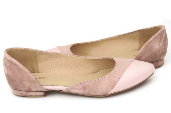 Dámské baleríny Powder Pink Suede Natural Leather 146 ElitaBut