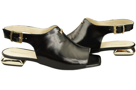 Pohodlná dámská obuv Sandály černé lesklé ploché zlatý podpatek přírodní kůže 207 ElitaBut