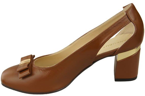 Boty Dámské hnědé lodičky z přírodní kůže s ozdobným podpatkem 199 ElitaBut