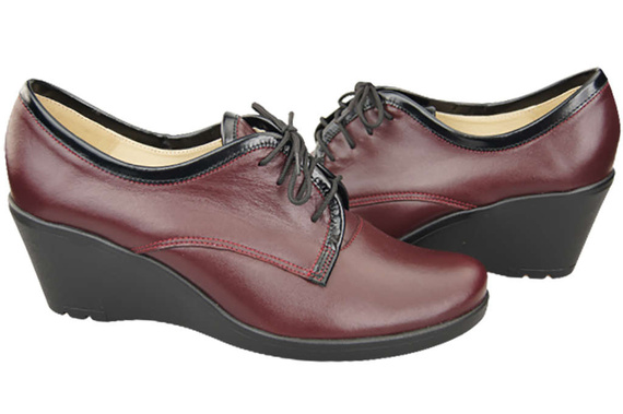 Obuv Dámské polobotky na vysokém podpatku z přírodní kůže Maroon 181 ElitaBut