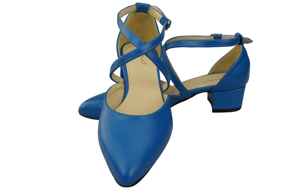 Dámské Sandály Kožené Modrá Barva s Pásky na Nízkém Podpatku 223 ElitaBut