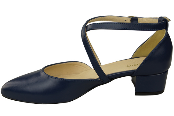 Dámské Sandály Kožené Námořnická modř s Pásky na Nízkém Podpatku 223 ElitaBut