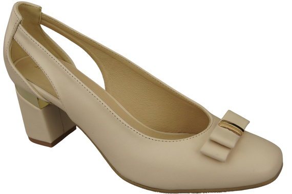 Dámské béžové kožené lodičky s ozdobným podpatkem 199 ElitaBut