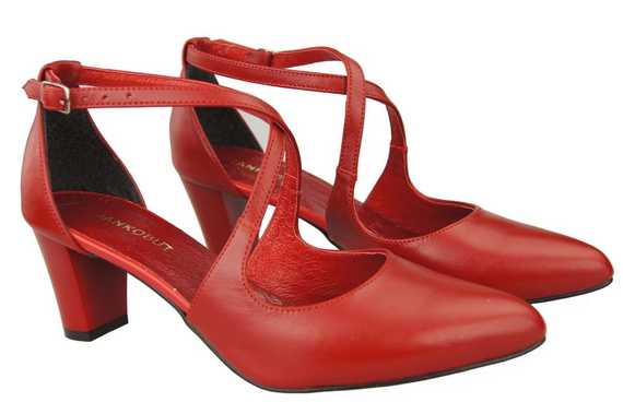 Dámské sandály na nízkém podpatku Červená kůže 102 ElitaBut