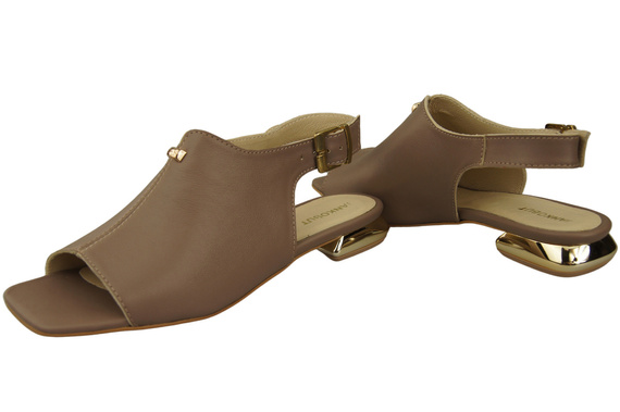 Pohodlné dámské sandály Cappuccino Dark Flat Golden Heel Natural Leather 207 ElitaBut