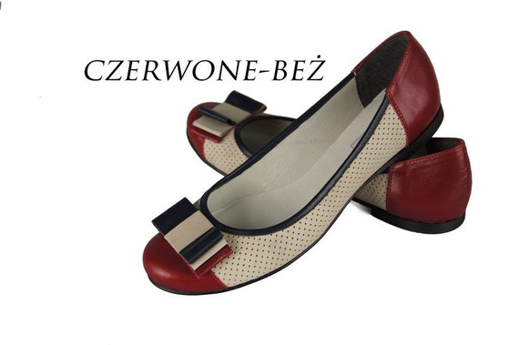 Dámské baleríny z přírodní kůže Red-Beige 718 ElitaBut