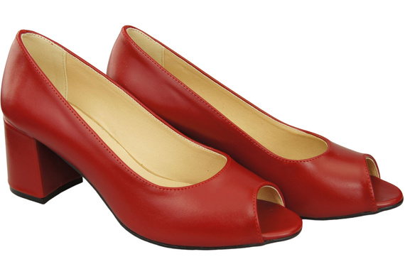 Dámská obuv PEEP TOE Červené lodičky z přírodní kůže s potaženým podpatkem 192 ElitaBut