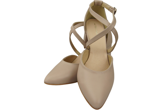 Elegantní Cappuccino Pale kožené sandály s otevřenými boky na robustním podpatku 218 ElitaBut