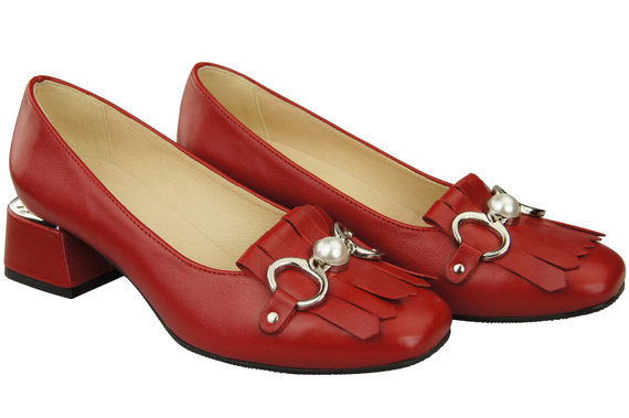 Dámská obuv Dámské lodičky se střapcem Červená přírodní kůže 195 ElitaBut