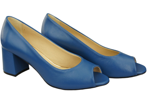 Dámská obuv PEEP TOE Blue Lodičky z přírodní kůže s potaženým podpatkem 192 ElitaBut