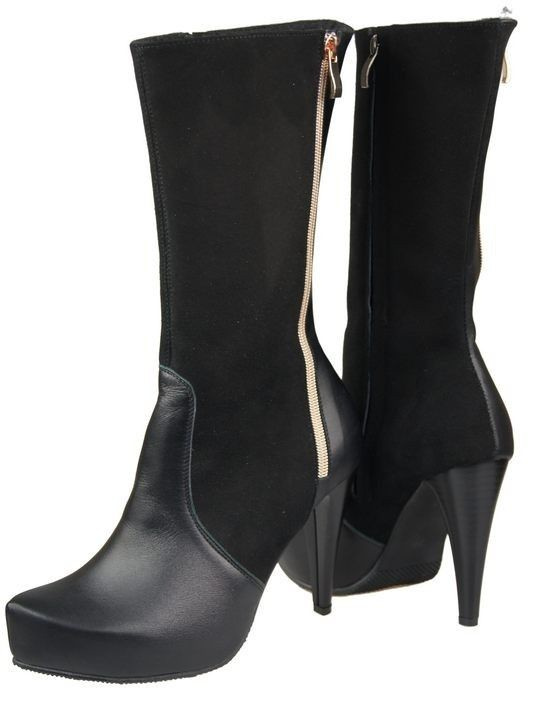 Obuv Dámské kozačky do půli stehna z přírodní kůže Černá 883 ElitaBut