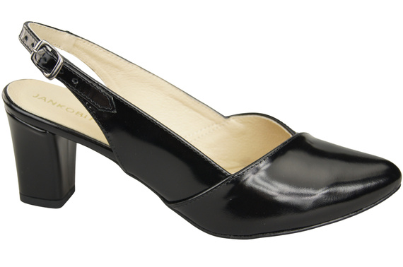 Dámská obuv Černé lesklé sandály na podpatku Přírodní kůže 217 ElitaBut