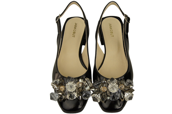 Dámská obuv Černé lesklé sandály s krystaly Přírodní kůže 215 ElitaBut