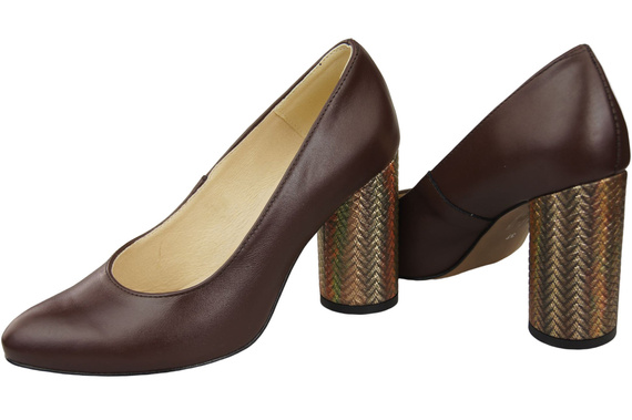 Dámská obuv Čokoládové lodičky z přírodní kůže Barevný ozdobný podpatek 194 ElitaBut