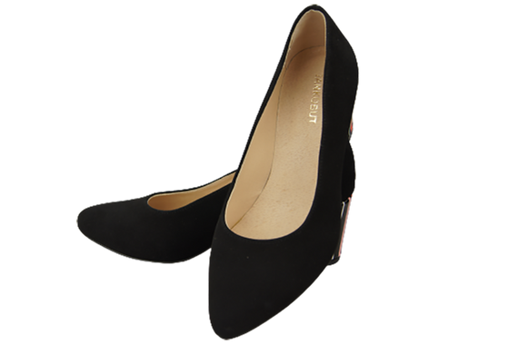 Dámská obuv černá semišová z přírodní kůže s ozdobným podpatkem 158 s ElitaBut